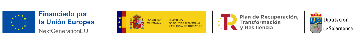 Proyectos Europeos de la Diputación de Salamanca Logotipos de fondos Next Generation EU, Gobierno de España, Plan de recuperación, transformación y resiliencia (PRTR) y de la Diputación Provincial de Salamanca